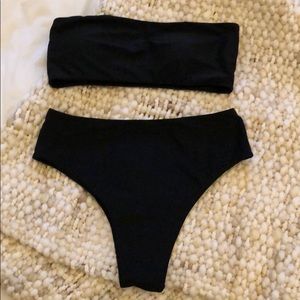 Zaful black high waist high leg strapless bikini